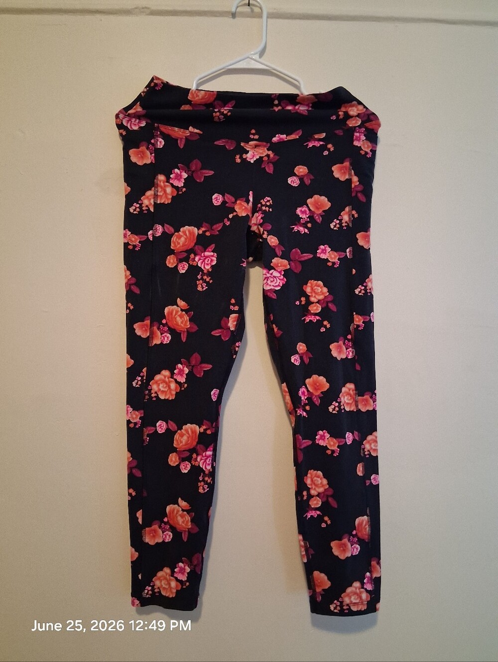PINK Victoria's Secret Black Leggings with Pink Floral Print